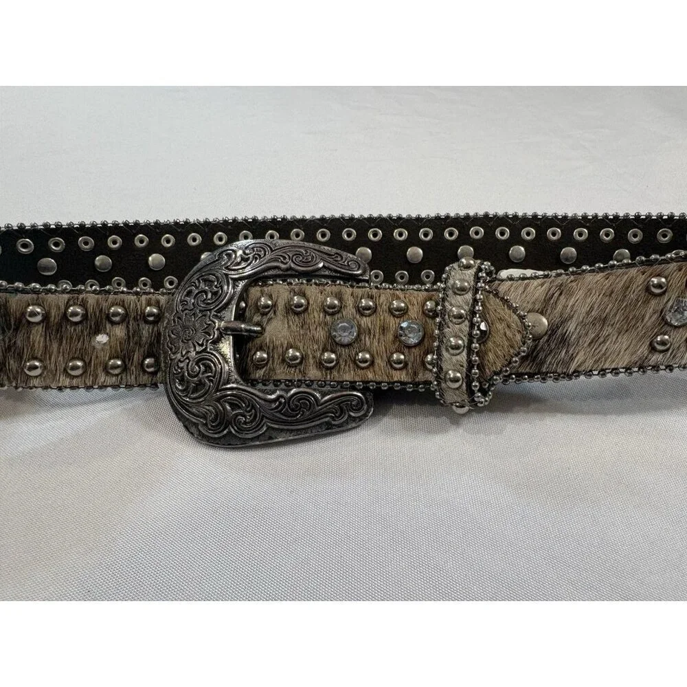 Nocona Belt Co. Girls' Rhinestone Leather Hair-On-Hide Leather Belt - Size 20